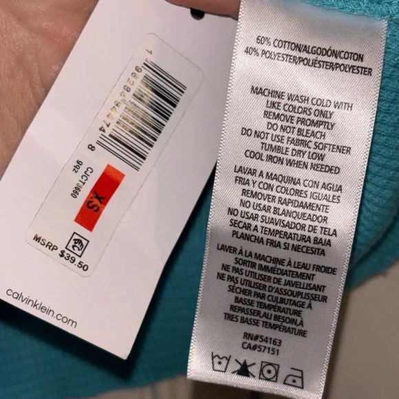 NWT Calvin Klein Jeans Turquoise Button up Crop Top - Picture 6 of 8